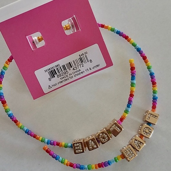 Betsey Johnson LOVE Rainbow Beaded Hoop Earrings - Picture 13 of 16
